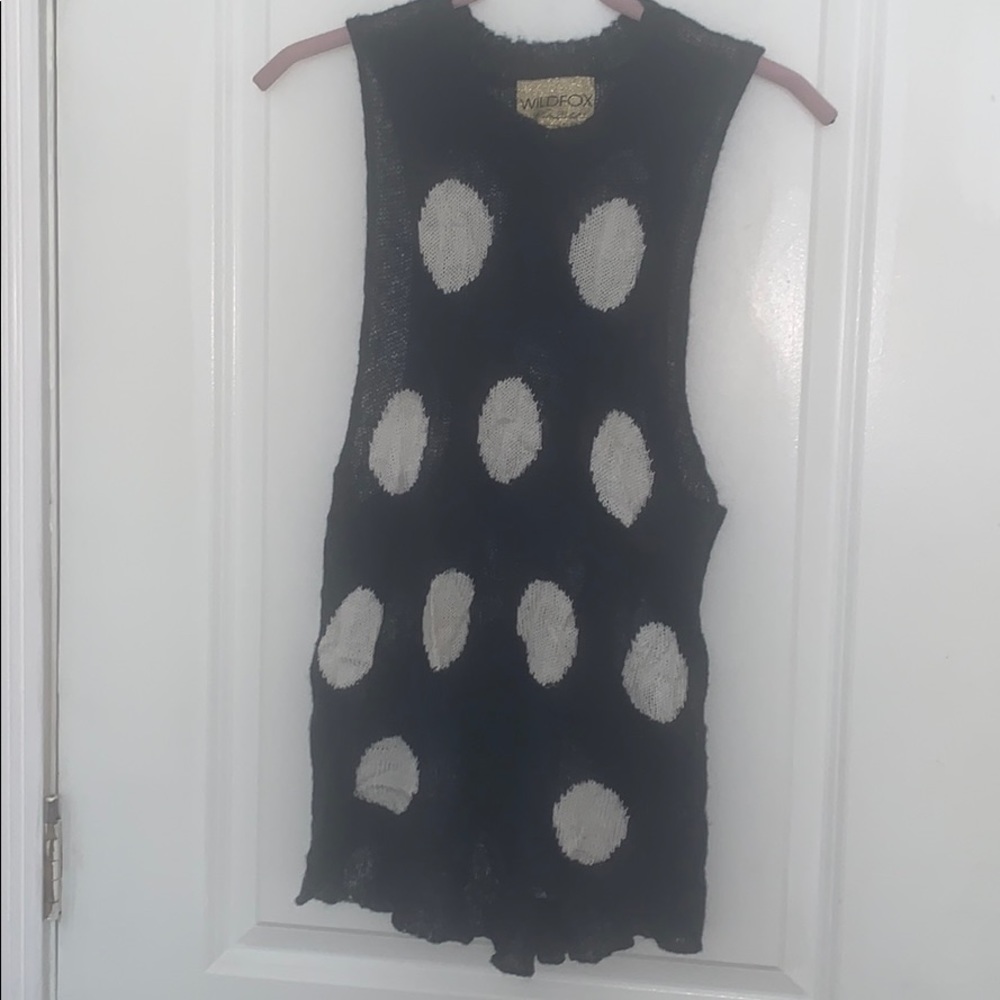 Wildfox Navy Blue and White Polka Dot Knit Tank